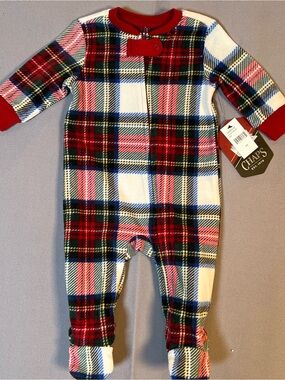 Chaps Red Plaid Baby One-Piece Footed Pajamas Outfit Holiday Christmas